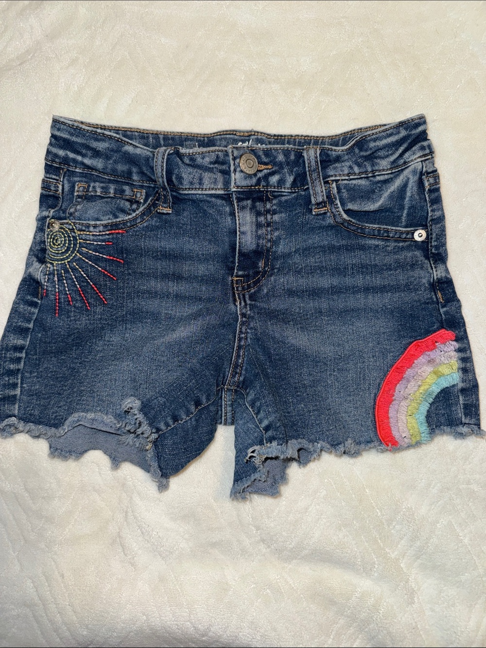 Cat & Jack Dark Blue Denim Shorts with Rainbow and Sun Embroidery